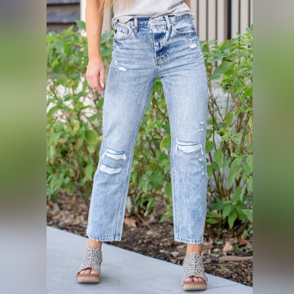 Kancan HR Light Wash 90's Boyfriend Jeans Cotton Ankle Straight NEW 3/25 5/26